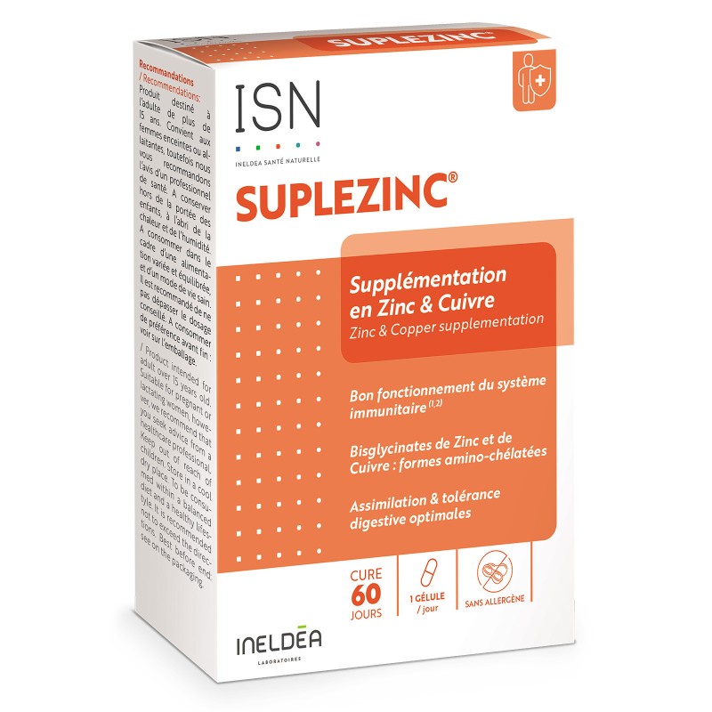 SUPLEZINC - Supplémentation en cuivre et en zinc - 60 gélules SUPLEZINC - Supplémentation en cuivre et en zinc - 60 gélules