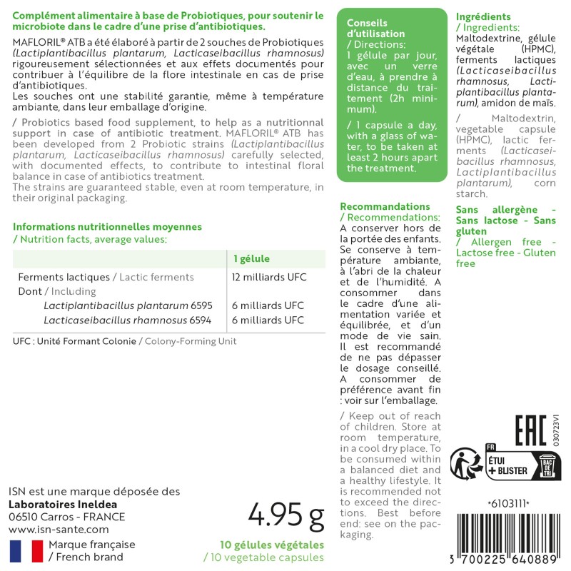 Mafloril ATB ISN - Soutien nutritionnel en cas de prise d’antibiotiques Mafloril ATB ISN - Soutien nutritionnel en cas de prise d’antibiotiques