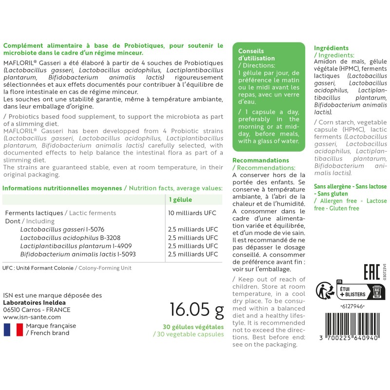 Mafloril Gasseri: Soutien dans le cadre d’un régime minceur - Cure 30j Mafloril Gasseri: Soutien dans le cadre d’un régime minceur - Cure 30j