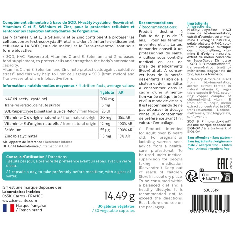 SUPLEOX Antioxydants - Protection cellulaire - ISN SUPLEOX Antioxydants - Protection cellulaire - ISN