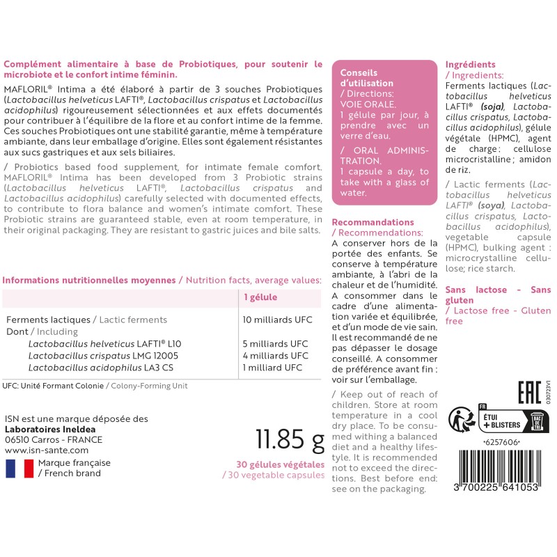 MAFLORIL INTIMA ISN - Flore vaginale : Retrouvez confort et bien-être MAFLORIL INTIMA ISN - Flore vaginale : Retrouvez confort et bien-être