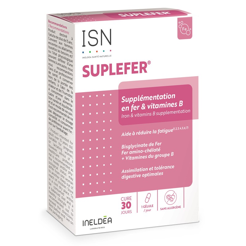 Suplefer Ineldea Santé Naturelle - Réduit la fatigue - 90 gélules Suplefer Ineldea Santé Naturelle - Réduit la fatigue - 90 gélules