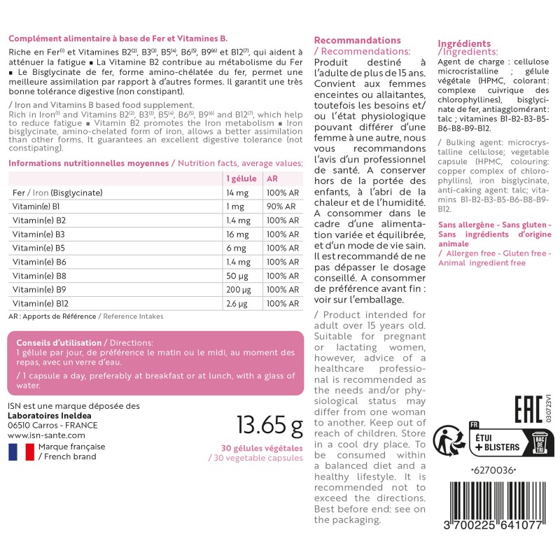 Suplefer Ineldea Santé Naturelle - Réduit la fatigue - 90 gélules Suplefer Ineldea Santé Naturelle - Réduit la fatigue - 90 gélules
