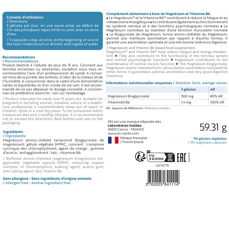 Magnefor - Bisglycinate Magnésium + Vitamine B6 - 90 gélules Magnefor - Bisglycinate Magnésium + Vitamine B6 - 90 gélules