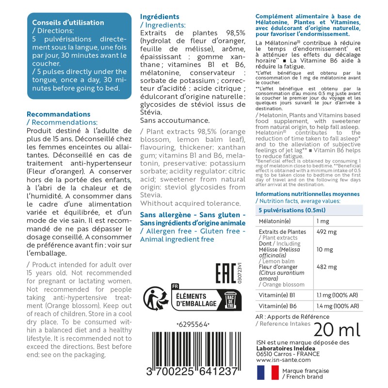 Melatonight Ineldea Santé Naturelle - Favorise l’endormissement - 20ml Melatonight Ineldea Santé Naturelle - Favorise l’endormissement - 20ml