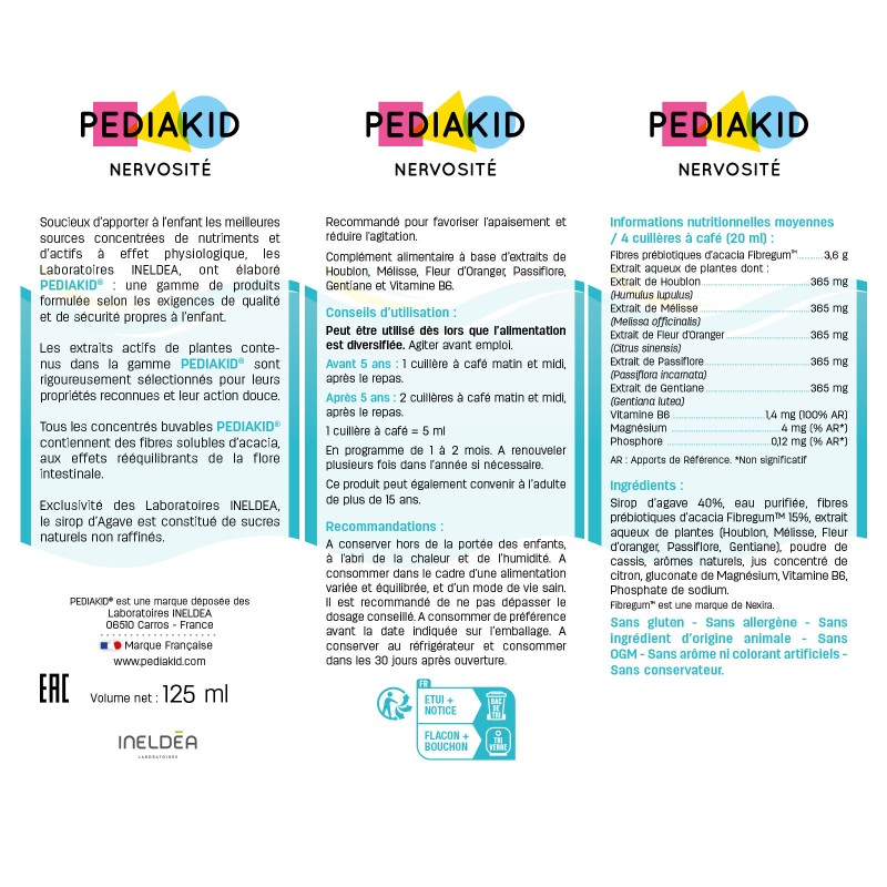 Sirop Nervosité 125ml - Ingrédients Sirop Nervosité 125ml - Ingrédients