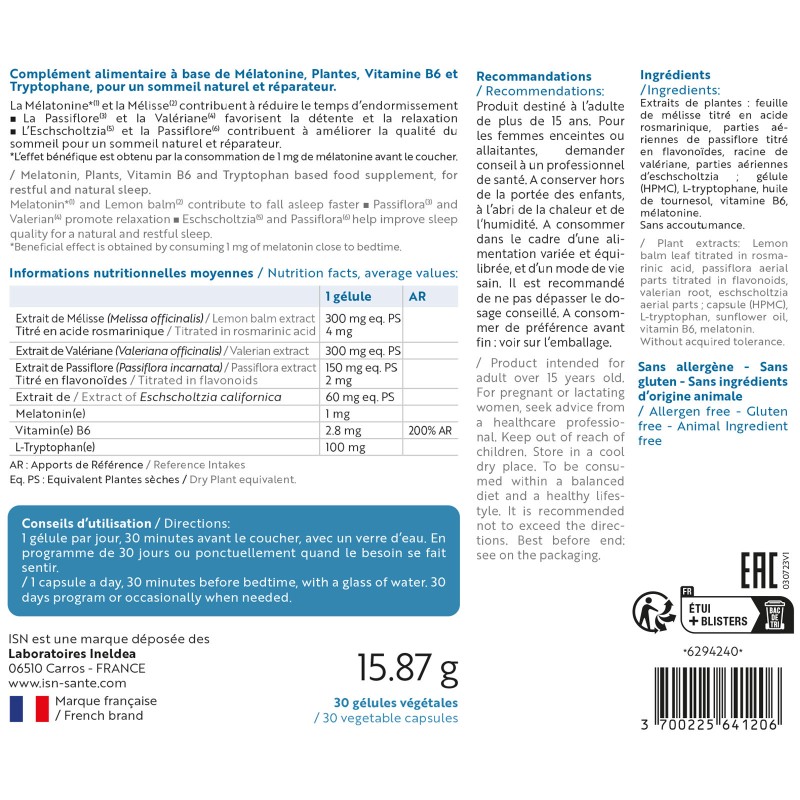 Somnil Ineldea Santé Naturelle - Améliore le sommeil - Etui 45 gélules