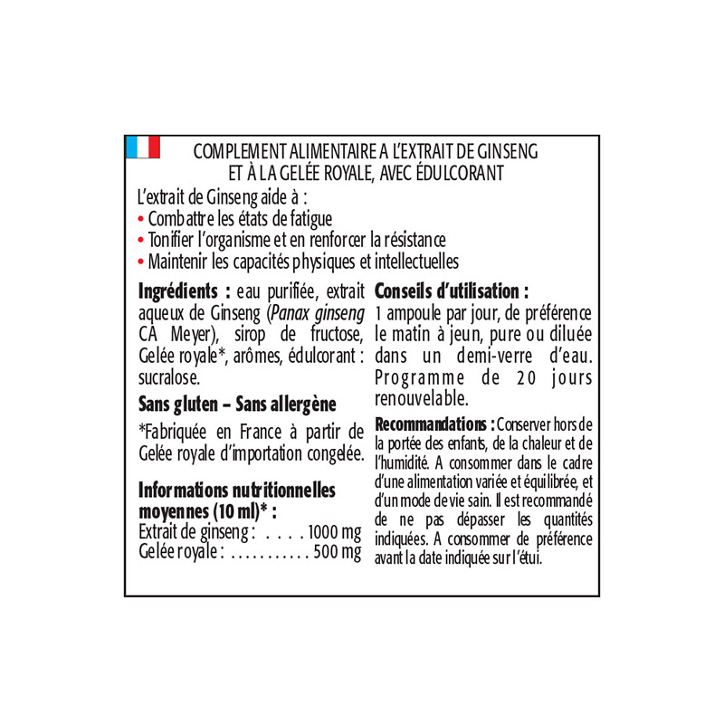 Ginseng Gelée Royale Ampoules - Tonus physique et intellectuel Ginseng Gelée Royale Ampoules - Tonus physique et intellectuel