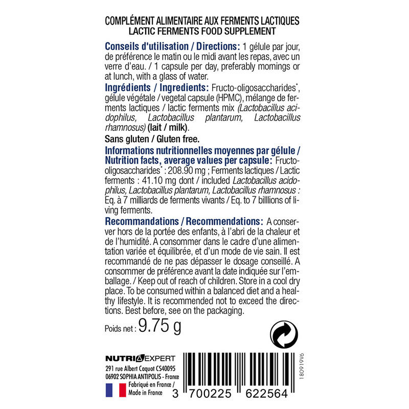 Probiotiques Dynamisés - 7 milliards de ferments lactiques - 30 gélules Probiotiques Dynamisés - 7 milliards de ferments lactiques - 30 gélules
