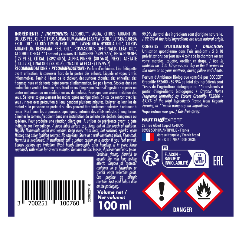 Brume Oreiller Nuits Apaisées Bio - Facilite l'endormissement - 100ml