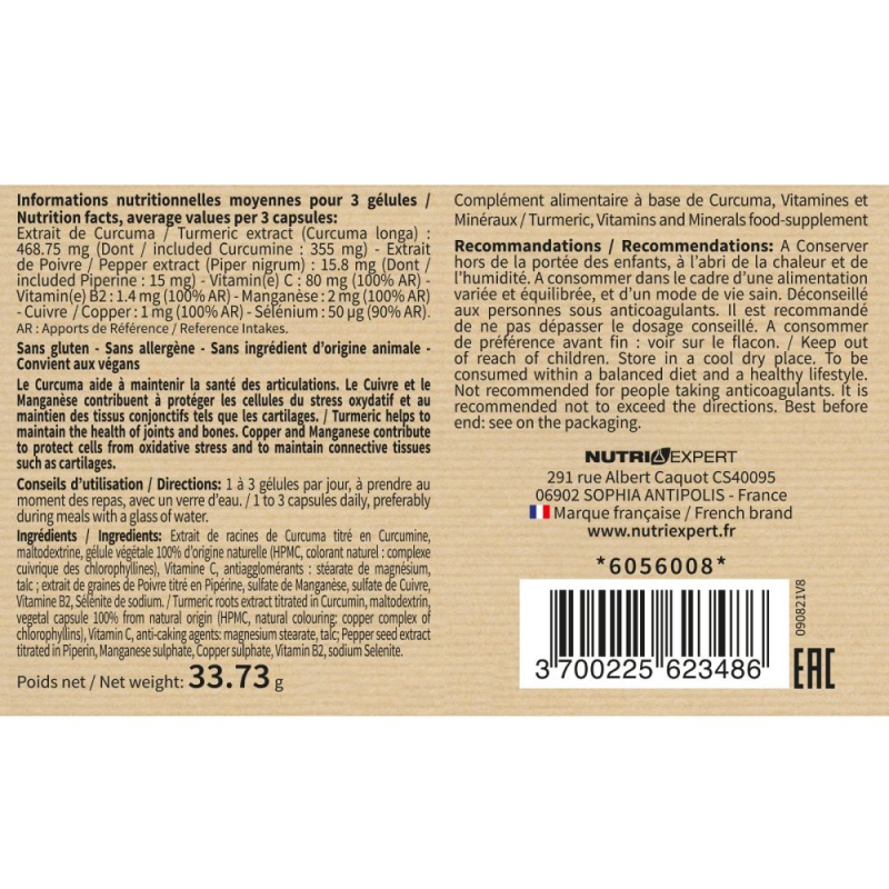Curcuma - Puissantes propriétés antioxydantes - 90 gélules végétales Curcuma - Puissantes propriétés antioxydantes - 90 gélules végétales
