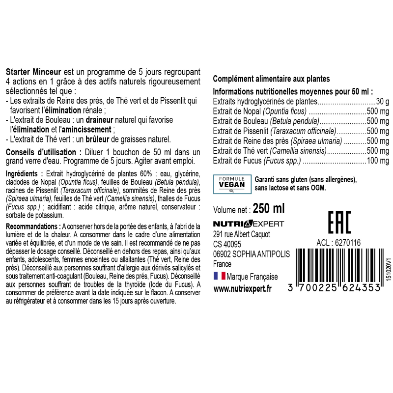 Starter Minceur - Draineur minceur 4 en 1 - Flacon de 250ml Starter Minceur - Draineur minceur 4 en 1 - Flacon de 250ml