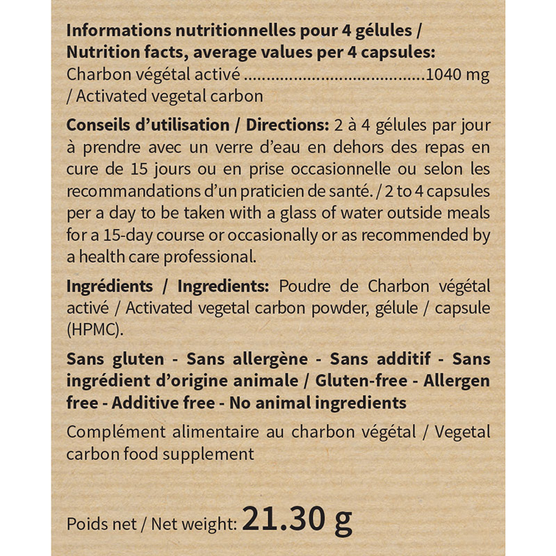 Charbon végétal activé : Apaise ballonnements et flatulences - Vegan Charbon végétal activé : Apaise ballonnements et flatulences - Vegan