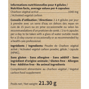 Charbon végétal activé : Apaise ballonnements et flatulences - Vegan Charbon végétal activé : Apaise ballonnements et flatulences - Vegan