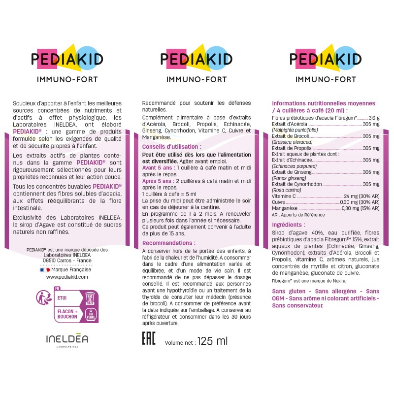 Pediakid® Immunofort - Ingrédients Pediakid® Immunofort - Ingrédients