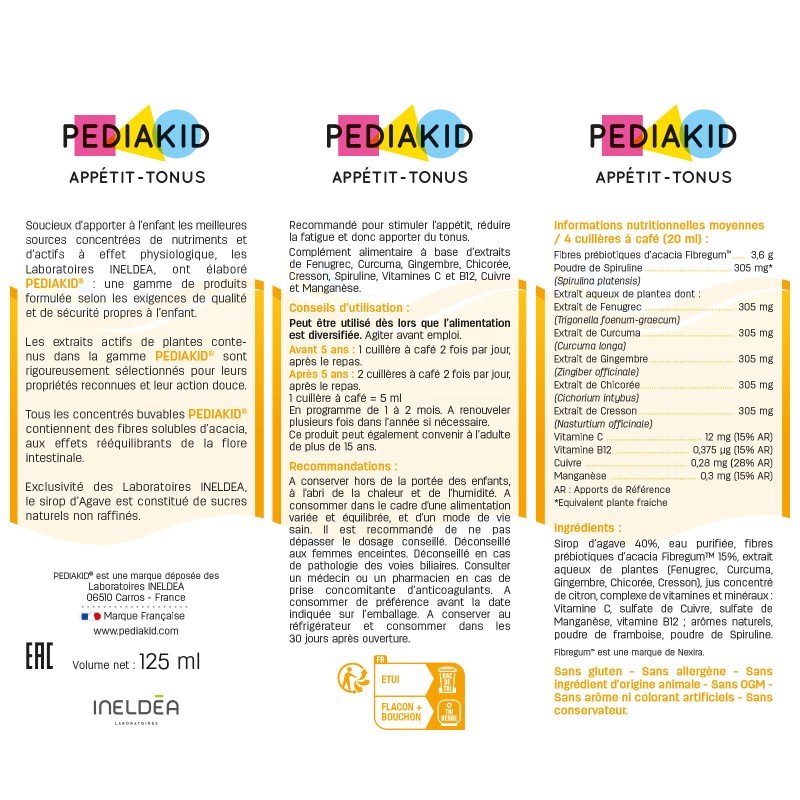 Pediakid® Appétit-Tonus - Ingrédients Pediakid® Appétit-Tonus - Ingrédients