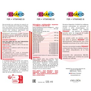 Pédiakid - Fer et Vitamines B - Ingrédients Pédiakid - Fer et Vitamines B - Ingrédients
