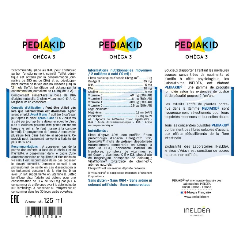 Pédiakid - Sirop Omega 3 - Ingrédients Pédiakid - Sirop Omega 3 - Ingrédients