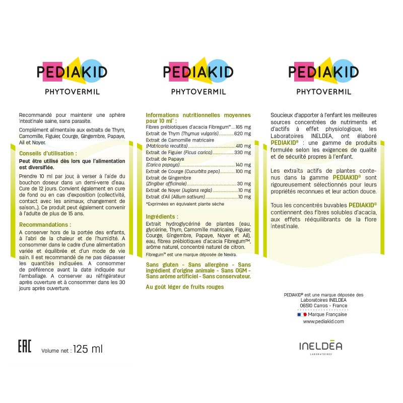 PEDIAKID® Phytovermil - Ingrédients PEDIAKID® Phytovermil - Ingrédients