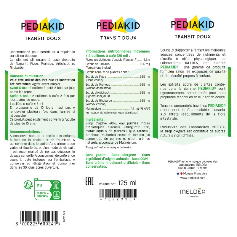 Pediakid Transit doux - Régule le transit des enfants - Dès 4 mois Pediakid Transit doux - Régule le transit des enfants - Dès 4 mois