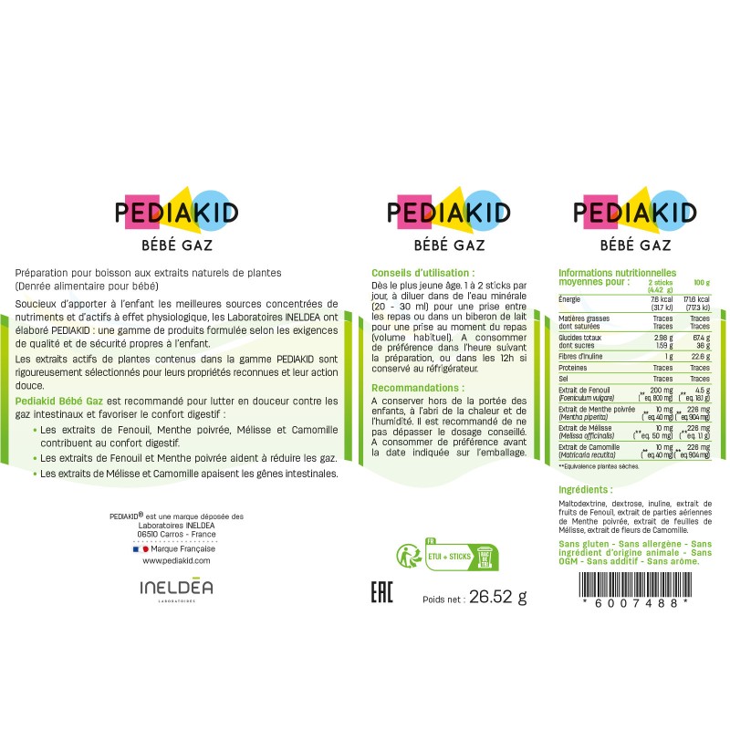 Pediakid Bébé Gaz - Complément alimentaire naturel - Ingrédients Pediakid Bébé Gaz - Complément alimentaire naturel - Ingrédients