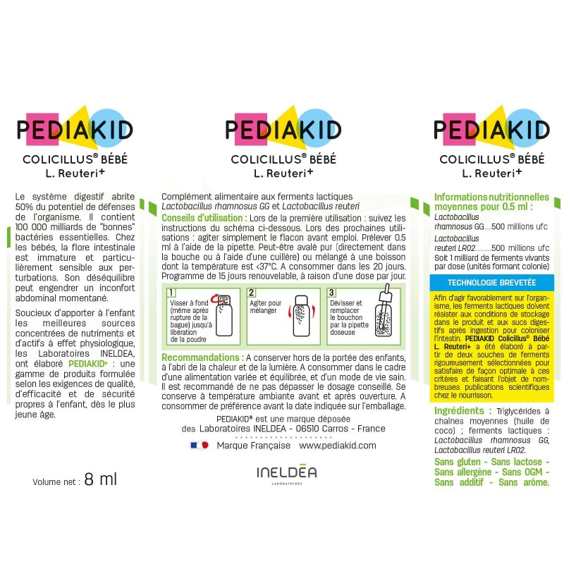 Pediakid Colicillus® Bébé L. Reuteri+ - Complément alimentaire bébé - Ingrédients Pediakid Colicillus® Bébé L. Reuteri+ - Complément alimentaire bébé - Ingrédients