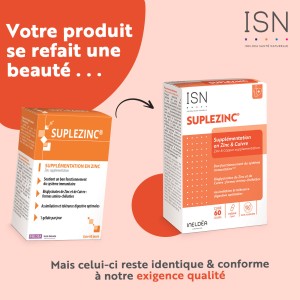SUPLEZINC - Supplémentation en cuivre et en zinc - 60 gélules SUPLEZINC - Supplémentation en cuivre et en zinc - 60 gélules