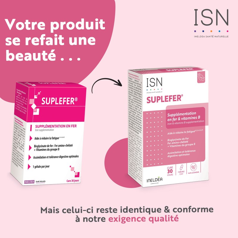 Suplefer Ineldea Santé Naturelle - Réduit la fatigue - 90 gélules Suplefer Ineldea Santé Naturelle - Réduit la fatigue - 90 gélules