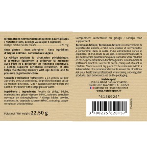 Ginkgo Biloba - Anti-âge pour les fonctions cognitives - 60 gélules Ginkgo Biloba - Anti-âge pour les fonctions cognitives - 60 gélules
