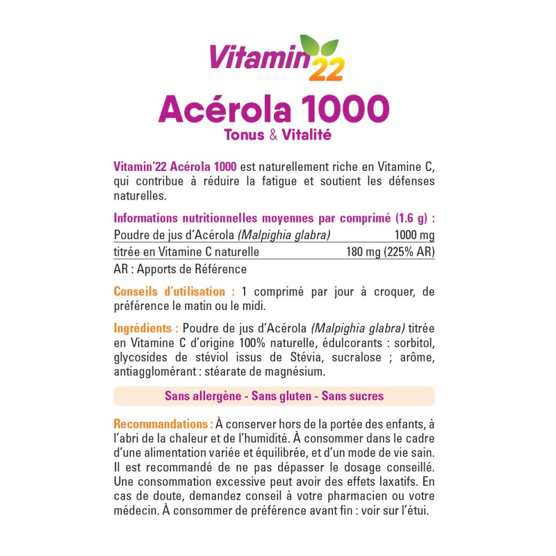 Acerola 1000 Ineldea - Vitamine C naturelle - Réduit la fatigue