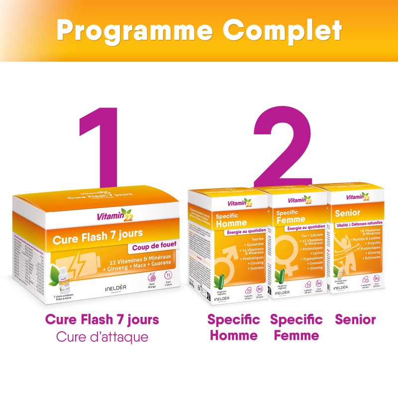 Vitamin'22 Cure Flash 7 jours - Vitamines + Minéraux + Oligo-éléments Vitamin'22 Cure Flash 7 jours - Vitamines + Minéraux + Oligo-éléments