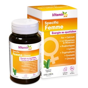 Vitamin'22 Specific Femme - Cure Vitamines pour Femme - 60 gélules Vitamin'22 Specific Femme - Cure Vitamines pour Femme - 60 gélules