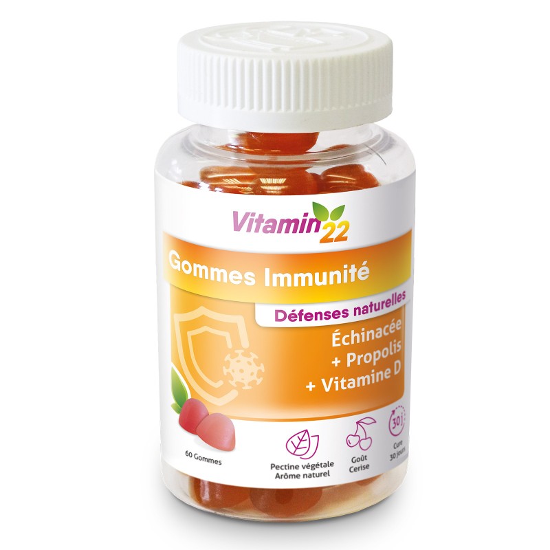 Gommes Immunités - Délicieux goût cerise - Pilulier 60 gommes Gommes Immunités - Délicieux goût cerise - Pilulier 60 gommes