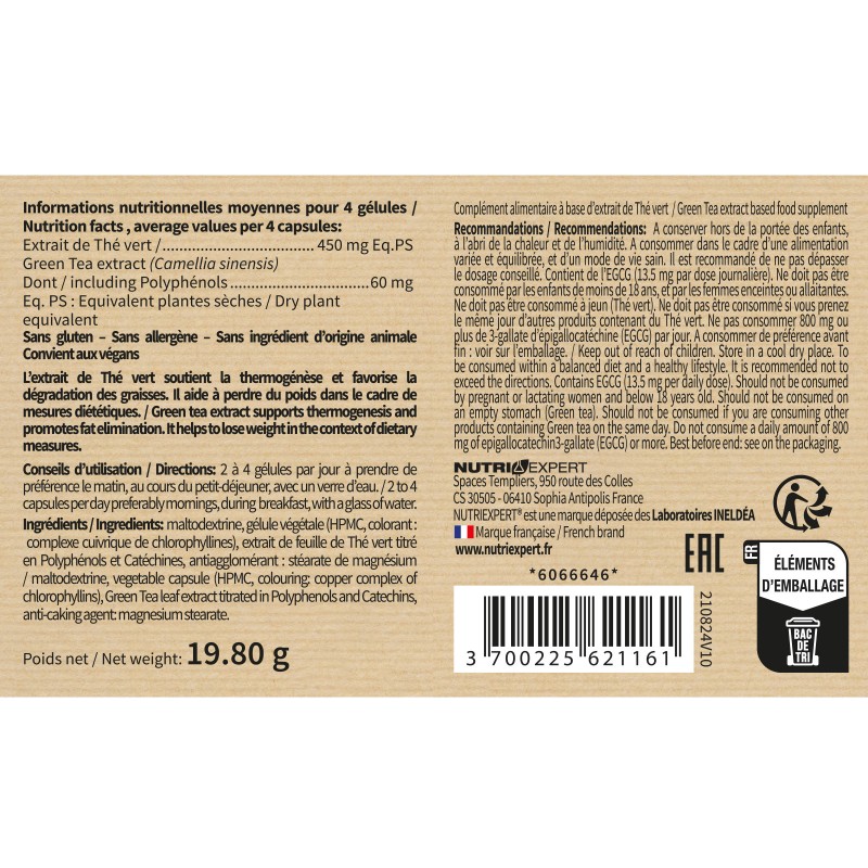 Thé Vert - Favorise la perte de masse grasse - 60 gélules végétales Thé Vert - Favorise la perte de masse grasse - 60 gélules végétales