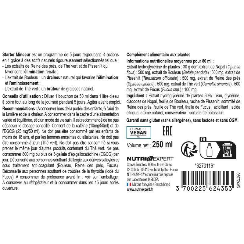 Starter Minceur - Draineur minceur 4 en 1 - Flacon de 250ml Starter Minceur - Draineur minceur 4 en 1 - Flacon de 250ml