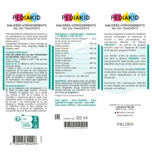 Pédiakid - Sirop Nausées et vomissements - Mal de transport - Ingrédients Pédiakid - Sirop Nausées et vomissements - Mal de transport - Ingrédients