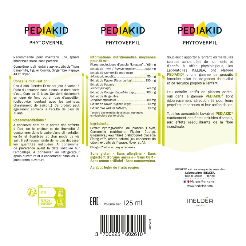 PEDIAKID® Phytovermil - Ingrédients PEDIAKID® Phytovermil - Ingrédients