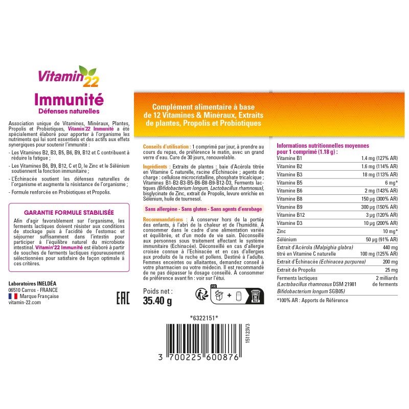 VITAMIN'22 IMMUNITE - Défenses Naturelles & Résistance VITAMIN'22 IMMUNITE - Défenses Naturelles & Résistance