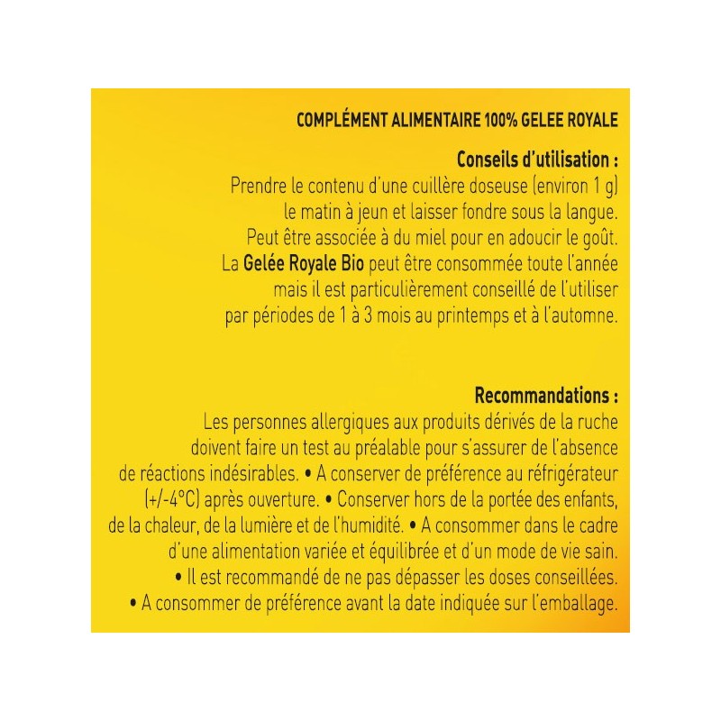 100% Gelée Royale BIO de haute qualité - Soutient Défenses naturelles 100% Gelée Royale BIO de haute qualité - Soutient Défenses naturelles