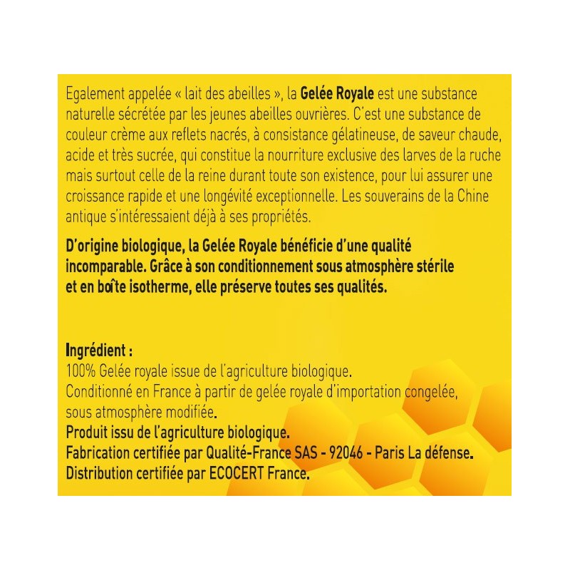 100% Gelée Royale BIO de haute qualité - Soutient Défenses naturelles 100% Gelée Royale BIO de haute qualité - Soutient Défenses naturelles