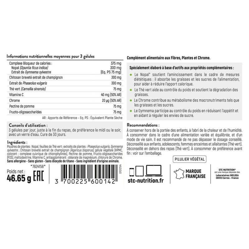 Fat & Sugar Limit STC Nutrition - Bloqueur de calories - 90 gélules Fat & Sugar Limit STC Nutrition - Bloqueur de calories - 90 gélules