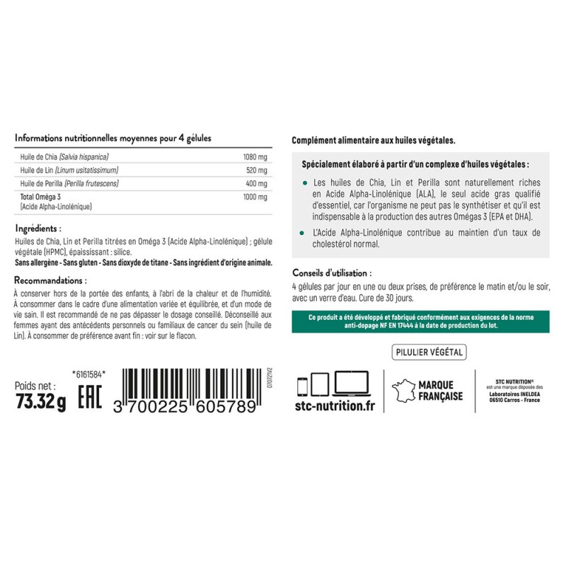 Omega 3 Végétal: Protection cardio-vasculaire - 120 gélules - Vegan Omega 3 Végétal: Protection cardio-vasculaire - 120 gélules - Vegan